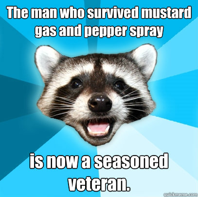the man who survived mustard gas and pepper spray is now a - Lame Pun Coon