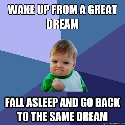 wake up from a great dream fall asleep and go back to the sa - Success Kid