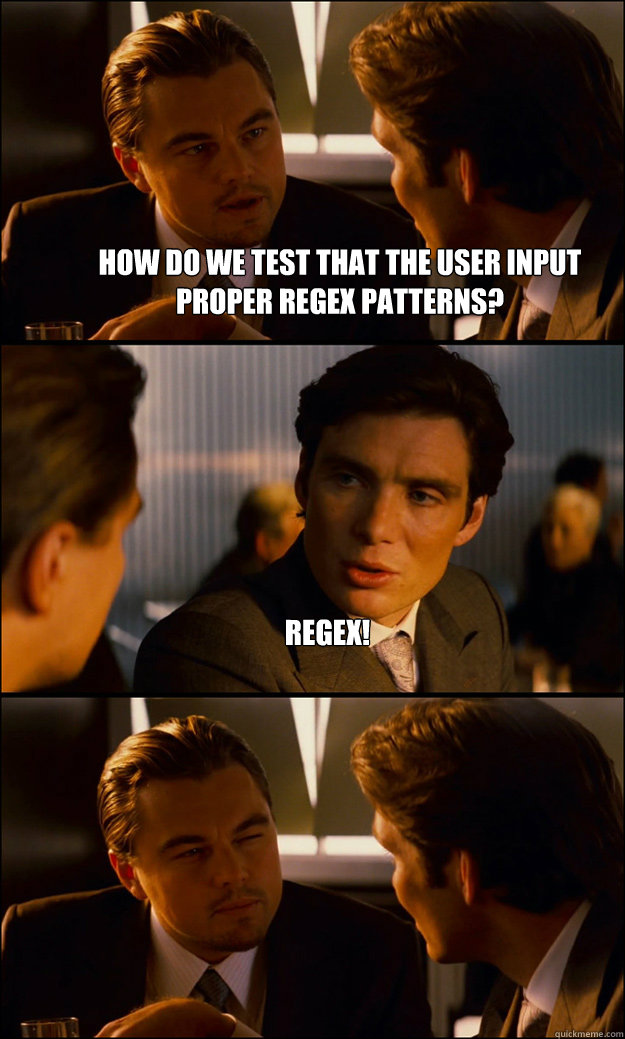 how do we test that the user input proper regex patterns re - Inception