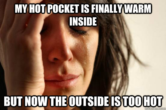 my hot pocket is finally warm inside but now the outside is - First World Problems
