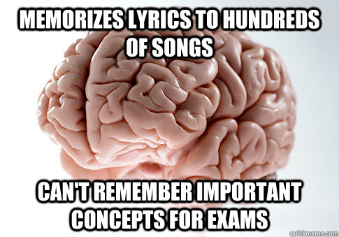 memorizes lyrics to hundreds of songs cant remember importa - Scumbag Brain