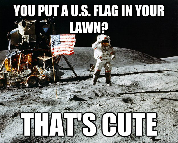 you put a us flag in your lawn thats cute - Unimpressed Astronaut