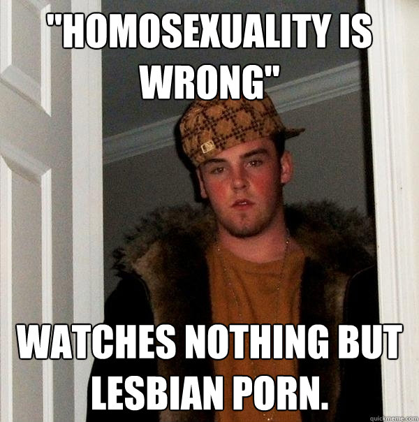 homosexuality is wrong watches nothing but lesbian porn - Scumbag Steve