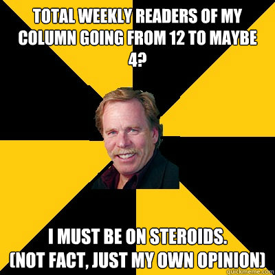 total weekly readers of my column going from 12 to maybe 4 - John Steigerwald