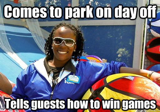 comes to park on day off tells guests how to win games - Cedar Point employee