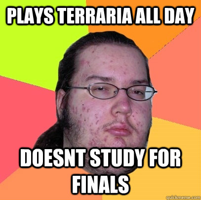 plays terraria all day doesnt study for finals - Butthurt Dweller