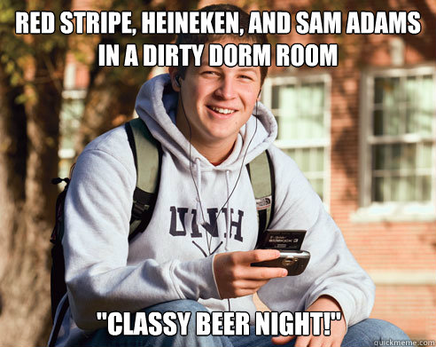 red stripe heineken and sam adams in a dirty dorm room cl - College Freshman