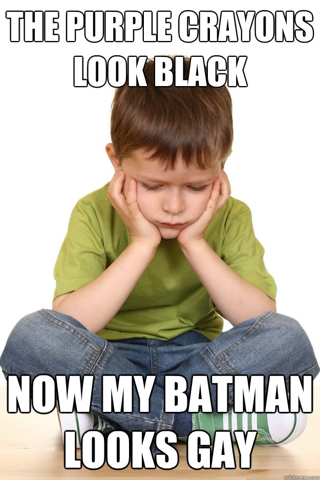 the purple crayons look black now my batman looks gay - First grade problems