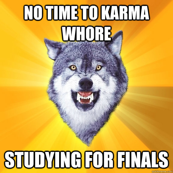 no time to karma whore studying for finals - Courage Wolf