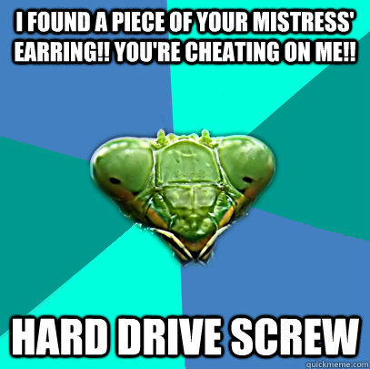i found a piece of your mistress earring youre cheating - Crazy Girlfriend Praying Mantis