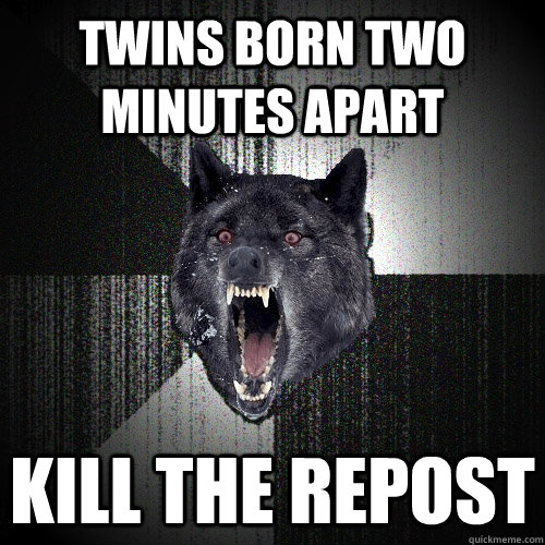 twins born two minutes apart kill the repost - Insanity Wolf