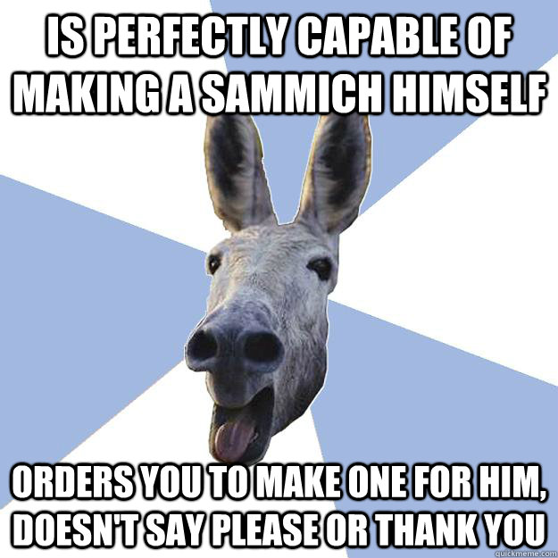 is perfectly capable of making a sammich himself orders you - Jackass Boyfriend