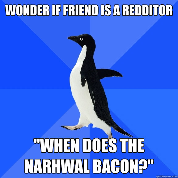 wonder if friend is a redditor when does the narhwal bacon - Socially Awkward Penguin
