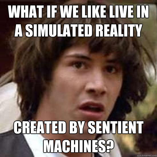 what if we like live in a simulated reality created by senti - conspiracy keanu
