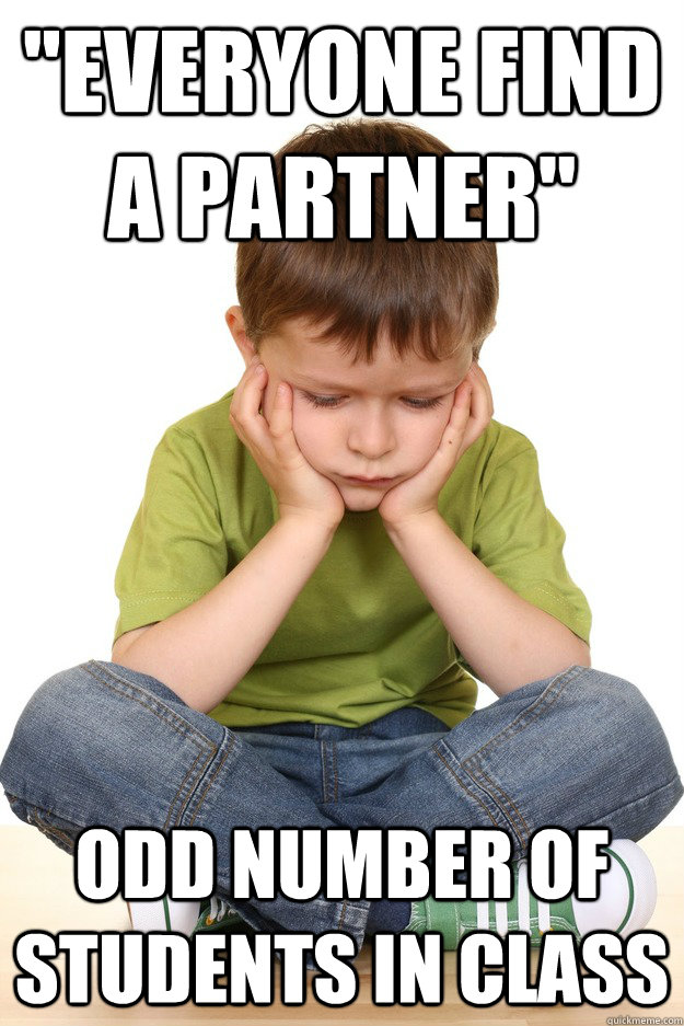everyone find a partner odd number of students in class - First grade problems
