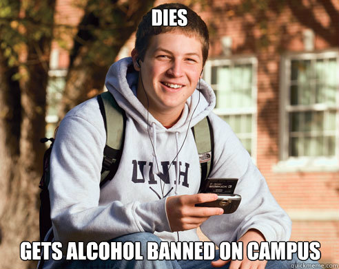 dies gets alcohol banned on campus - College Freshman