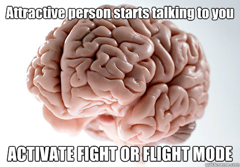 attractive person starts talking to you activate fight or fl - Scumbag Brain