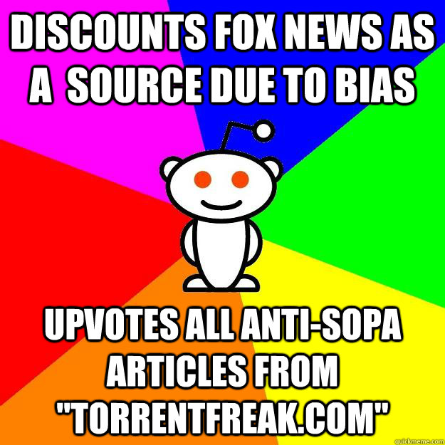 discounts fox news as a source due to bias upvotes all anti - Reddit Alien
