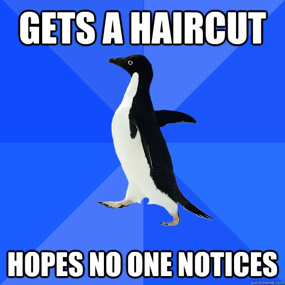 gets a haircut hopes no one notices - Socially Awkward Penguin