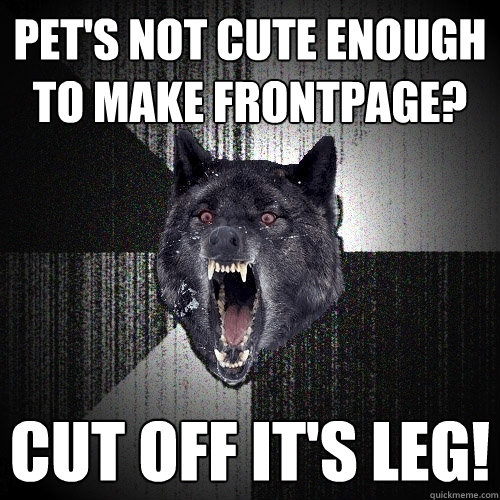 pets not cute enough to make frontpage cut off its leg - Insanity Wolf