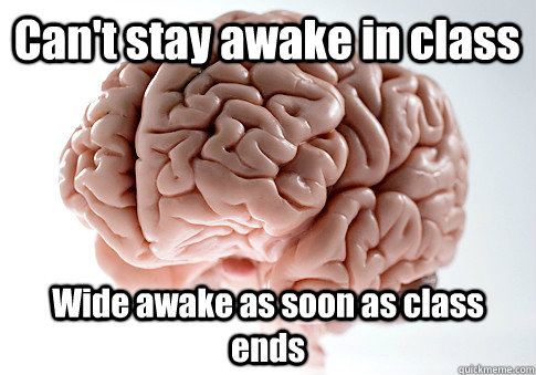 cant stay awake in class wide awake as soon as class ends - Scumbag Brain