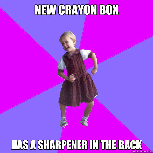 new crayon box has a sharpener in the back - Socially awesome kindergartener