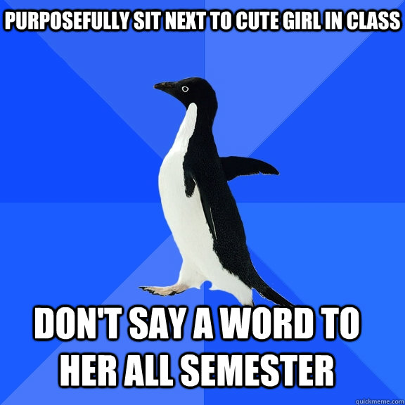 purposefully sit next to cute girl in class dont say a word - Socially Awkward Penguin
