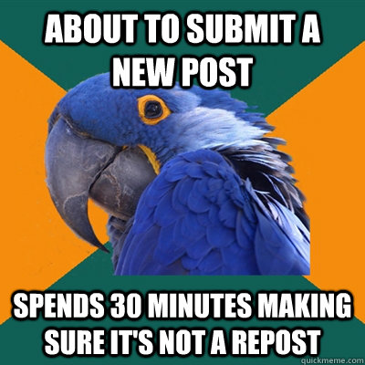 about to submit a new post spends 30 minutes making sure it - Paranoid Parrot