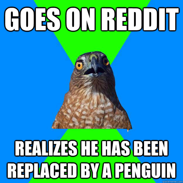 goes on reddit realizes he has been replaced by a penguin - Hawkward