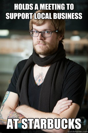 holds a meeting to support local business at starbucks - Hipster Barista