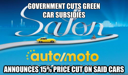 government cuts green car subsidies announces 15 price cut -