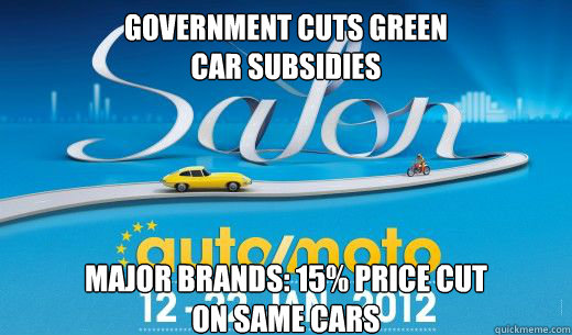 government cuts green car subsidies major brands 15 price -