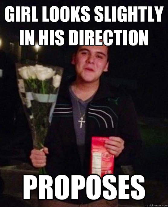 girl looks slightly in his direction proposes - Friendzone Johnny