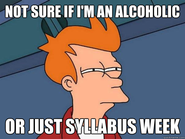 not sure if im an alcoholic or just syllabus week - Futurama Fry