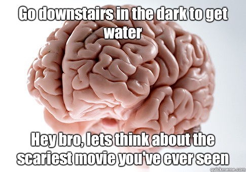 Go downstairs in the dark to get water Hey bro lets think ab - Scumbag Brain