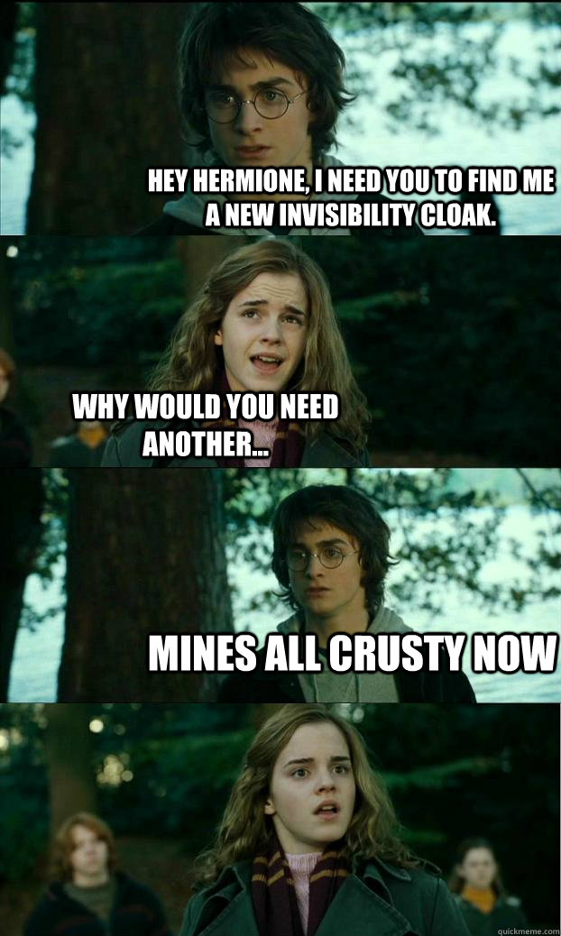 hey hermione i need you to find me a new invisibility cloak - Horny Harry