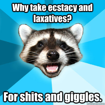 why take ecstacy and laxatives for shits and giggles - Lame Pun Coon