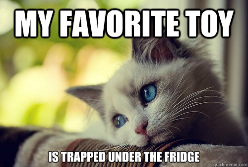 my favorite toy is trapped under the fridge - First World Problems Cat