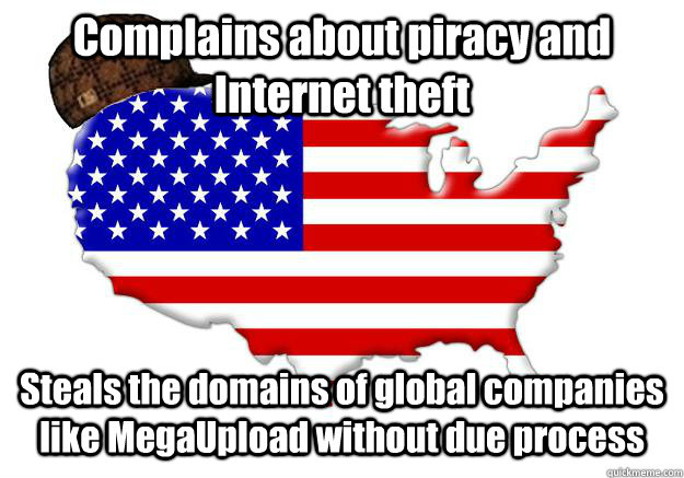 complains about piracy and internet theft steals the domains - Scumbag america
