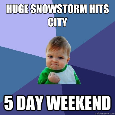huge snowstorm hits city 5 day weekend - Success Kid