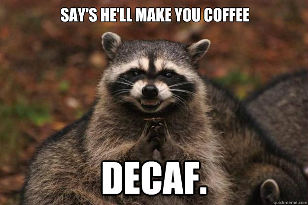 says hell make you coffee decaf - Evil Plotting Raccoon