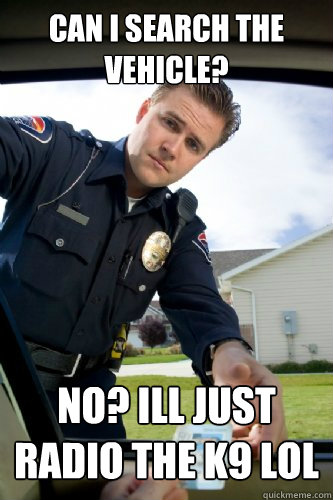 can i search the vehicle no ill just radio the k9 lol - Officer Dick