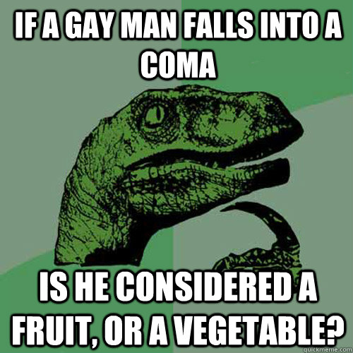 if a gay man falls into a coma is he considered a fruit or - Philosoraptor