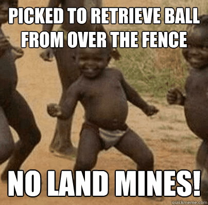 picked to retrieve ball from over the fence no land mines -