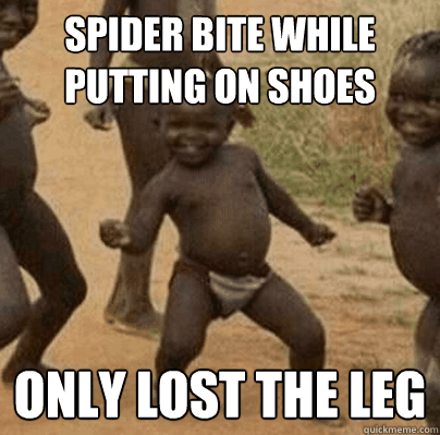 spider bite while putting on shoes only lost the leg -
