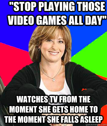 stop playing those video games all day watches tv from the - Sheltering Suburban Mom
