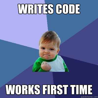 writes code works first time - Success Kid