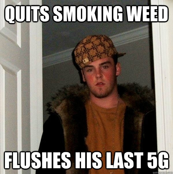 quits smoking weed flushes his last 5g - Scumbag Steve