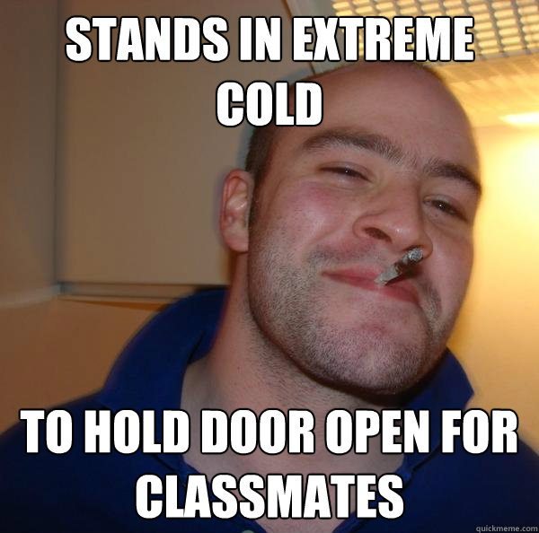 stands in extreme cold to hold door open for classmates - Good Guy Greg