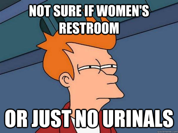not sure if womens restroom or just no urinals - Futurama Fry